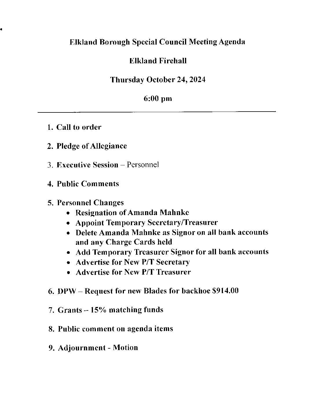 Thumbnail of the first page of 'Agenda – October 24th, 2024'