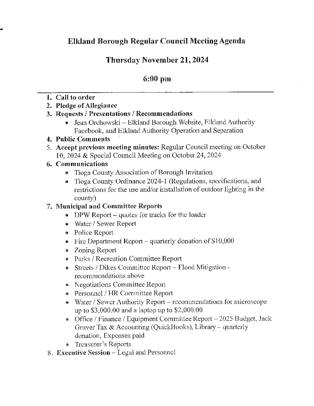 Thumbnail of the first page of 'Agenda – November 20th, 2024'