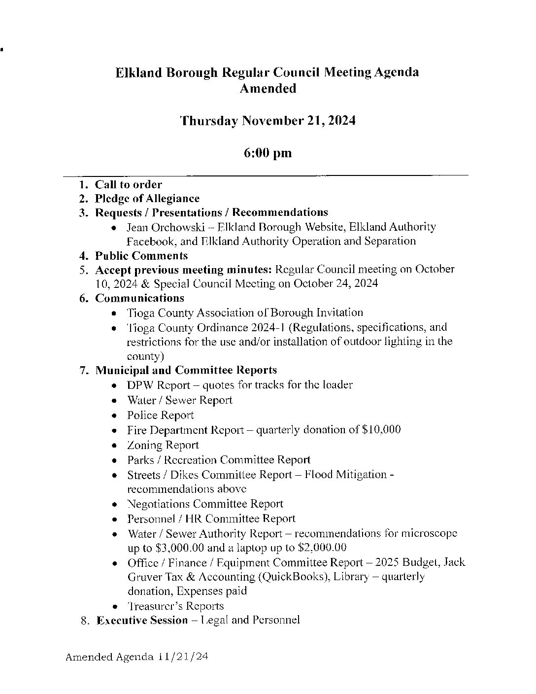 Thumbnail of the first page of 'Agenda – November 22nd, 2024'